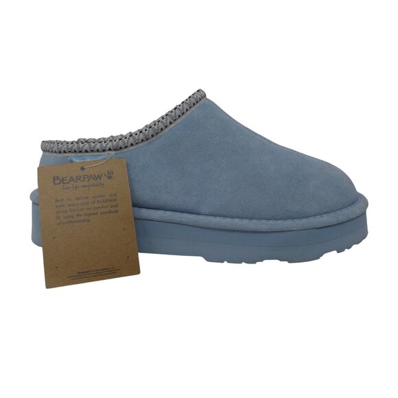BearPaw Tabitha Tourmaline Blue Suede Wool Platform Clog Slippers NWT Womens 10 - Picture 2 of 16